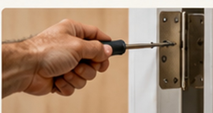 Illustration of a hand repairing a door hinge